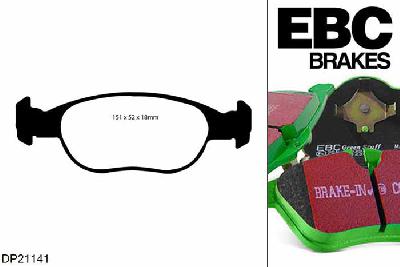 DP21141, Fiat Punto, 1.2 16v 2003-2006, EBC Greenstuff remblokken set vooras, Voor modellen met ATE remklauwen aan de vooras, Voor modellen met een remschijf diameter 257mm
