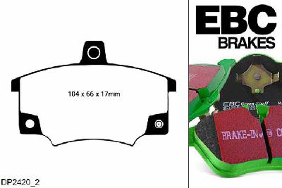 DP2420/2, Fiat Punto, 1.4 Turbo 1994-1997, EBC Greenstuff remblokken set vooras, Voor modellen met Girling/TRW remklauwen aan de vooras, Voor modellen met een remschijf diameter 257mm