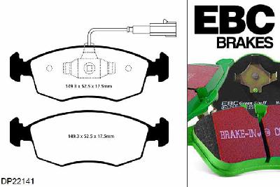 DP22141, Fiat Punto Evo, 1.2 2010-2012, EBC Greenstuff remblokken set vooras, Voor modellen met ATE remklauwen aan de vooras, Voor modellen met een remschijf diameter 256mm
