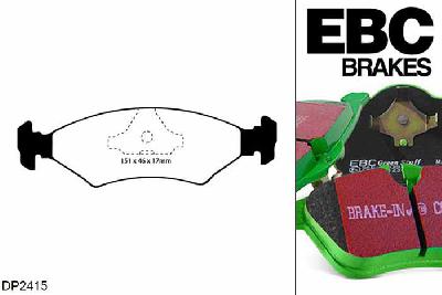 DP2415, Ford Fiesta Mk3, 1.6 RS Turbo 1990-1991, EBC Greenstuff remblokken set vooras, Voor modellen met ATE remklauwen aan de vooras, Voor modellen met een remschijf diameter 240mm