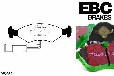 DP2389, Ford Fiesta Mk3, 1.8 RS 16v 130 PK 1992-1995, EBC Greenstuff remblokken set vooras, Voor modellen met ATE remklauwen aan de vooras, Voor modellen met een remschijf diameter 240mm