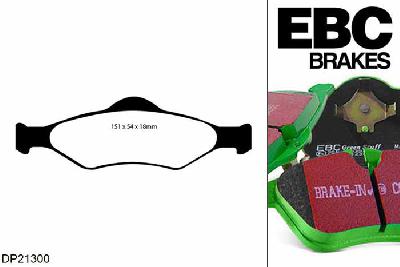 DP21300, Ford Fiesta Mk5, 1.8 TD 2000-2002, EBC Greenstuff remblokken set vooras, Voor modellen met ATE remklauwen aan de vooras, Voor modellen met een remschijf diameter 240mm