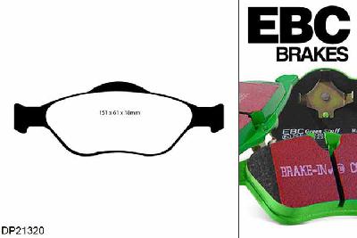 DP21320, Ford Fiesta Mk6, 1.6 TD 2004-2008, EBC Greenstuff remblokken set vooras, Voor modellen met ATE remklauwen aan de vooras, Voor modellen met een remschijf diameter 258mm