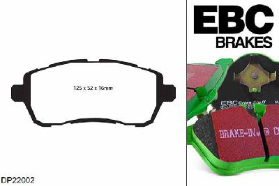 DP22002, Ford Fiesta Mk7, 1.0 Turbo 100 PK 2012-2017, EBC Greenstuff remblokken set vooras, Voor modellen met TRW remklauwen aan de vooras, Voor modellen met een remschijf diameter 258mm