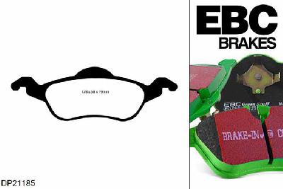DP21185, Ford Focus Mk1, 1.6 1998-2005, EBC Greenstuff remblokken set vooras, Voor modellen met ATE remklauwen aan de vooras, Voor modellen met een remschijf diameter 258mm