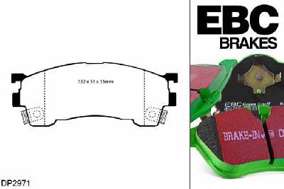DP2971, Ford Probe, 2.0 1994-1998, EBC Greenstuff remblokken set vooras, Voor modellen met Sumitomo remklauwen aan de vooras, Voor modellen met een remschijf diameter 258mm