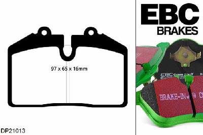 DP21013, Ford Puma, 1.7 Racing 1999-2000, EBC Greenstuff remblokken set vooras, Voor modellen met Brembo remklauwen aan de vooras, Voor modellen met een remschijf diameter 295mm