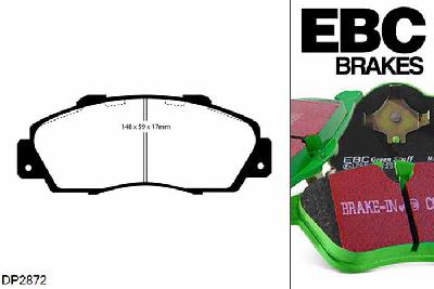 DP2872, Honda Accord Type-R, 2.2 (CH) 1999-2003, EBC Greenstuff remblokken set vooras, Voor modellen met Akebono remklauwen aan de vooras, Voor modellen met een remschijf diameter 300mm
