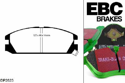 DP2623, Honda Civic CRX, 1.6 (AS5) 1986-1987, EBC Greenstuff remblokken set vooras, Voor modellen met Akebono remklauwen aan de vooras, Voor modellen met een remschijf diameter 242mm