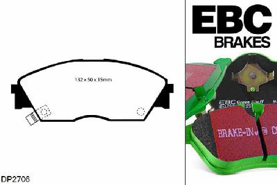 DP2706, Honda Civic CRX, 1.6 (ED9) 1987-1991, EBC Greenstuff remblokken set vooras, Voor modellen met Akebono remklauwen aan de vooras, Voor modellen met een remschijf diameter 242mm