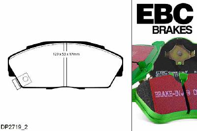 DP2719/2, Honda Civic CRX, 1.6 VTec (EE8) 1990-1992, EBC Greenstuff remblokken set vooras, Voor modellen met Akebono remklauwen aan de vooras, Voor modellen met een remschijf diameter 262mm