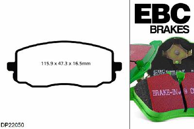 DP22050, Hyundai i-20 (PB), 1.4 2008-2015, EBC Greenstuff remblokken set vooras, Voor modellen met een remschijf diameter 256mm