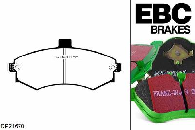 DP21670, Hyundai Matrix, 1.8 2002-2006, EBC Greenstuff remblokken set vooras, Voor modellen met een remschijf diameter 257mm