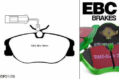 DP21109, Lancia Delta Integrale, 2.0 Turbo HF 8v 185 PK 1987-1989, EBC Greenstuff remblokken set vooras, Voor modellen met Girling/TRW remklauwen aan de vooras, Voor modellen met een remschijf diameter 284mm
