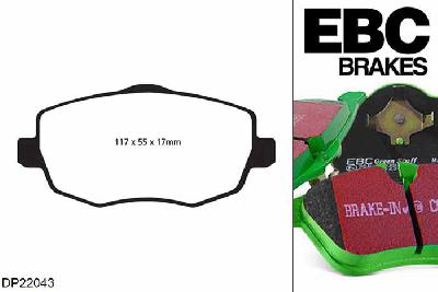 DP22043, Lancia Ypsilon, 1.2 80 PK 2003-2006, EBC Greenstuff remblokken set vooras, Voor modellen met TRW remklauwen aan de vooras, Voor modellen met een remschijf diameter 257mm