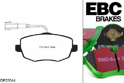 DP22044, Lancia Ypsilon, 1.4 16v 95 PK 2006-2011, EBC Greenstuff remblokken set vooras, Voor modellen met TRW remklauwen aan de vooras, Voor modellen met een remschijf diameter 257mm