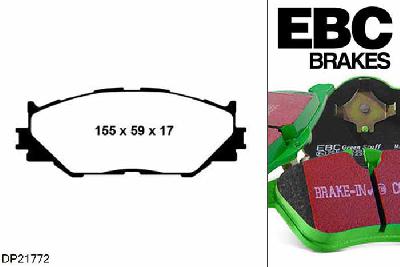 DP21772, Lexus IS250, 2.5 2005-2013, EBC Greenstuff remblokken set vooras, Voor modellen met een remschijf diameter 296mm