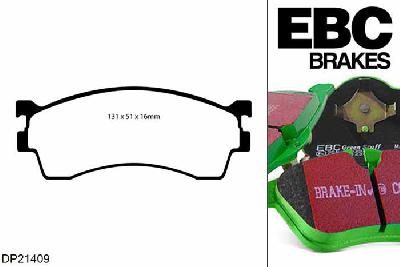 DP21409, Mazda 323, 2.0 TD (BJ) 1999-2004, EBC Greenstuff remblokken set vooras, Voor modellen met Sumitomo remklauwen aan de vooras, Voor modellen met een remschijf diameter 257mm