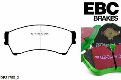 DP21765/2, Mazda 6, 1.8 (GH) 120 PK 2007-2013, EBC Greenstuff remblokken set vooras, Voor modellen met een remschijf diameter 299mm