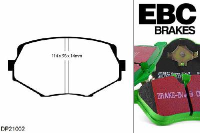DP21002, Mazda MX5 Mk1 (NA), 1.8 1994-1998, EBC Greenstuff remblokken set vooras, Voor modellen met Sumitomo remklauwen aan de vooras, Voor modellen met een remschijf diameter 254mm