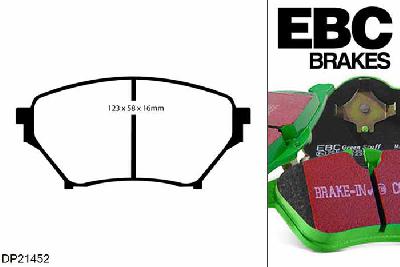 DP21452, Mazda MX5 Mk2 (NB), 1.8 (Sport) (LSD) 2001-2005, EBC Greenstuff remblokken set vooras, Voor modellen met Sumitomo remklauwen aan de vooras, Voor modellen met een remschijf diameter 269mm