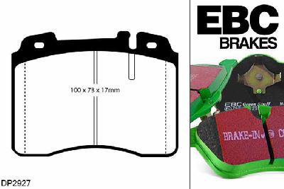 DP2927, Mercedes 190 (W201), 2.5 16v Evolution 1989-1993, EBC Greenstuff remblokken set vooras, Voor modellen met ATE remklauwen aan de vooras, Voor modellen met een remschijf diameter 300mm