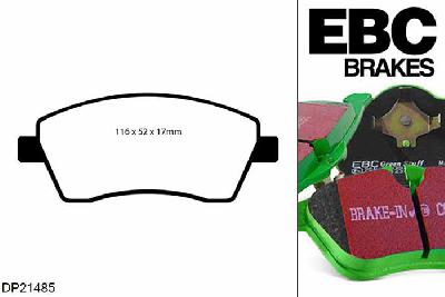 DP21485, Mercedes Citan Dualiner, 108D (1.5 TD) 2012-, EBC Greenstuff remblokken set vooras, Voor modellen met TRW remklauwen aan de vooras, Voor modellen met een remschijf diameter 258mm