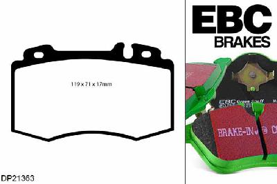 DP21363, Mercedes E-Class (T211), E500 4-Matic 306 PK 2003-2009, EBC Greenstuff remblokken set vooras, Voor modellen met Brembo remklauwen aan de vooras, Voor modellen met een remschijf diameter 330mm