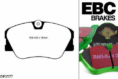 DP2577, Mercedes E-Class (W124), E280 Saloon 1993-1995, EBC Greenstuff remblokken set vooras, Voor modellen met Girling/TRW remklauwen aan de vooras, Voor modellen met een remschijf diameter 284mm