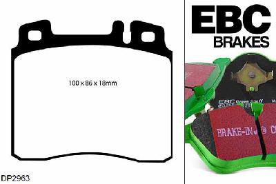 DP2963, Mercedes S-Class (W140), S600 Coupe 1993-1996, EBC Greenstuff remblokken set vooras, Voor modellen met ATE remklauwen aan de vooras, Voor modellen met een remschijf diameter 320mm