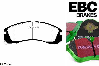DP2954, Mitsubishi Lancer, 2.0 2007-2013, EBC Greenstuff remblokken set vooras, Voor modellen met Akebono remklauwen aan de vooras, Voor modellen met een remschijf diameter 294mm