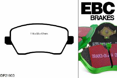 DP21903, Opel Agila, 1.2 2008-2015, EBC Greenstuff remblokken set vooras, Voor modellen met TRW remklauwen aan de vooras, Voor modellen met een remschijf diameter 252mm