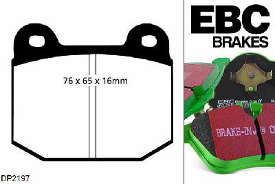 DP2197, Opel Ascona, 1.6 1975-1978, EBC Greenstuff remblokken set vooras, Voor modellen met ATE remklauwen aan de vooras, Voor modellen met een remschijf diameter 246mm
