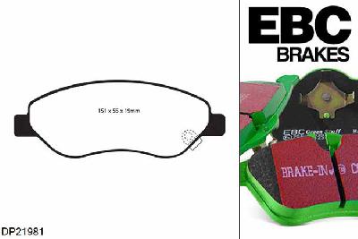 DP21981, Opel Corsa, 1.4 Turbo 120 PK 2012-2014, EBC Greenstuff remblokken set vooras, Voor modellen met Bosch remklauwen aan de vooras, Voor modellen met een remschijf diameter 278mm