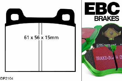 DP2104, Opel Manta, 1.6 Auto 1970-1975, EBC Greenstuff remblokken set vooras, Voor modellen met ATE remklauwen aan de vooras, Voor modellen met een remschijf diameter 238mm
