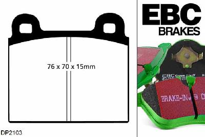 DP2103, Opel Monza, 2.5 1979-1983, EBC Greenstuff remblokken set vooras, Voor modellen met ATE remklauwen aan de vooras, Voor modellen met een remschijf diameter 271mm