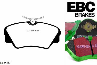 DP2937, Opel Omega, 3.0 24v 1989-1993, EBC Greenstuff remblokken set vooras, Voor modellen met Girling/TRW remklauwen aan de vooras, Voor modellen met een remschijf diameter 296mm