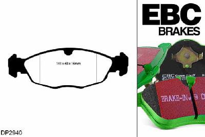 DP2940, Opel Tigra, 1.4 1994-2001, EBC Greenstuff remblokken set vooras, Voor modellen met ATE remklauwen aan de vooras, Voor modellen met een remschijf diameter 255mm
