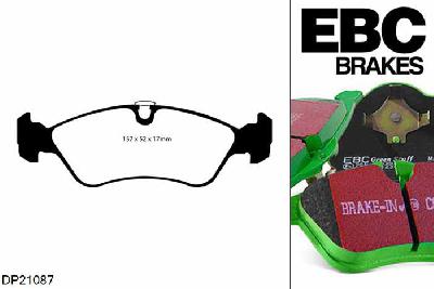 DP21087, Opel Vectra, 2.0 D 1996-1999, EBC Greenstuff remblokken set vooras, Voor modellen met ATE remklauwen aan de vooras, Voor modellen met een remschijf diameter 256mm