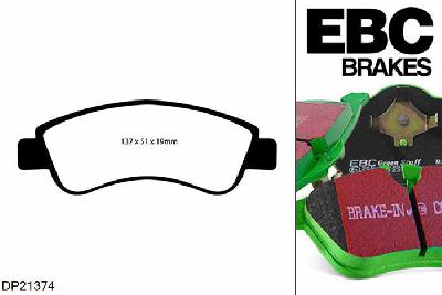 DP21374, Peugeot 208, 1.6 TD 75 PK 2012-, EBC Greenstuff remblokken set vooras, Voor modellen met Bosch remklauwen aan de vooras, Voor modellen met een remschijf diameter 266mm