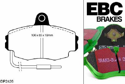 DP2426, Peugeot 205, 1.9 GTi 1986-1995, EBC Greenstuff remblokken set vooras, Voor modellen met Girling/TRW remklauwen aan de vooras, Voor modellen met een remschijf diameter 247mm