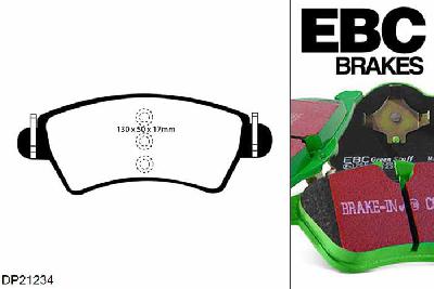 DP21234, Peugeot 206, 2.0 TD 1999-2002, EBC Greenstuff remblokken set vooras, Voor modellen met Bosch remklauwen aan de vooras, Voor modellen met een remschijf diameter 266mm