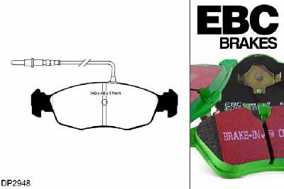 DP2948, Peugeot 306, 1.8 1993-2002, EBC Greenstuff remblokken set vooras, Voor modellen met ATE remklauwen aan de vooras, Voor modellen met een remschijf diameter 247mm