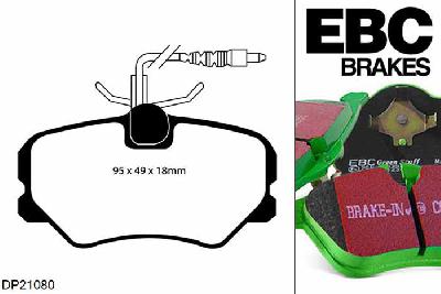 DP21080, Peugeot 306, 1.8 1997-2002, EBC Greenstuff remblokken set vooras, Voor modellen met Girling/TRW remklauwen aan de vooras, Voor modellen met een remschijf diameter 247mm