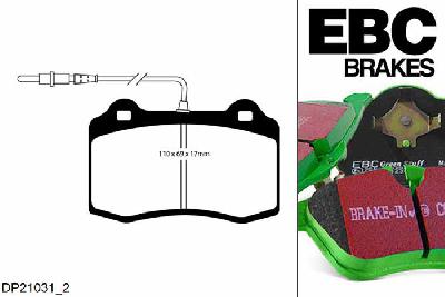 DP21031/2, Peugeot 406 Coupe, 2.2 TD 2001-2004, EBC Greenstuff remblokken set vooras, Voor modellen met Brembo remklauwen aan de vooras, Voor modellen met een remschijf diameter 305mm