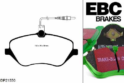 DP21550, Peugeot 407, 2.2 TD 2008-2011, EBC Greenstuff remblokken set vooras, Voor modellen met TRW remklauwen aan de vooras, Voor modellen met een remschijf diameter 330mm