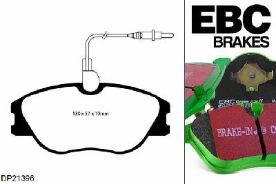 DP21396, Peugeot 607, 2.2 TD 2000-2005, EBC Greenstuff remblokken set vooras, Voor modellen met Girling/TRW remklauwen aan de vooras, Voor modellen met een remschijf diameter 283mm
