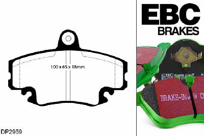 DP2959, Renault Clio Mk2, 1.9 D 1998-2001, EBC Greenstuff remblokken set vooras, Voor modellen met Girling/TRW remklauwen aan de vooras, Voor modellen met een remschijf diameter 238mm