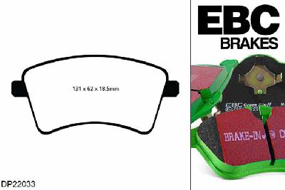 DP22033, Renault Kangoo, 1.5 D 68 PK 2008-, EBC Greenstuff remblokken set vooras, Voor modellen met TRW remklauwen aan de vooras, Voor modellen met een remschijf diameter 280mm