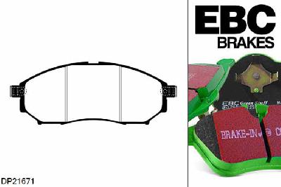 DP21671, Renault Koleos, 2.0 TD 150 PK 2008-, EBC Greenstuff remblokken set vooras, Voor modellen met Sumitomo remklauwen aan de vooras, Voor modellen met een remschijf diameter 320mm